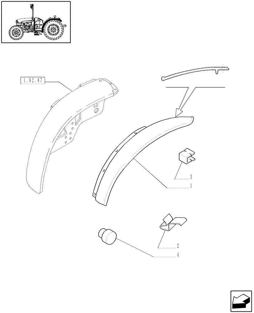 Схема запчастей Case IH JX1075C - (1.92.87/01) - (VAR.492-492/2) REAR MUDGUARD EXTENSION (10) - OPERATORS PLATFORM/CAB