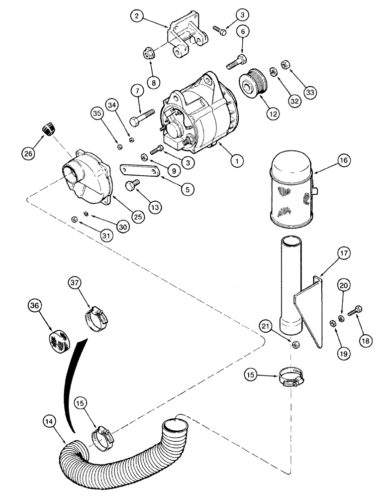 Схема запчастей Case IH 2555 - (04-18) - ALTERNATOR MOUNTING AND FILTER (06) - ELECTRICAL SYSTEMS