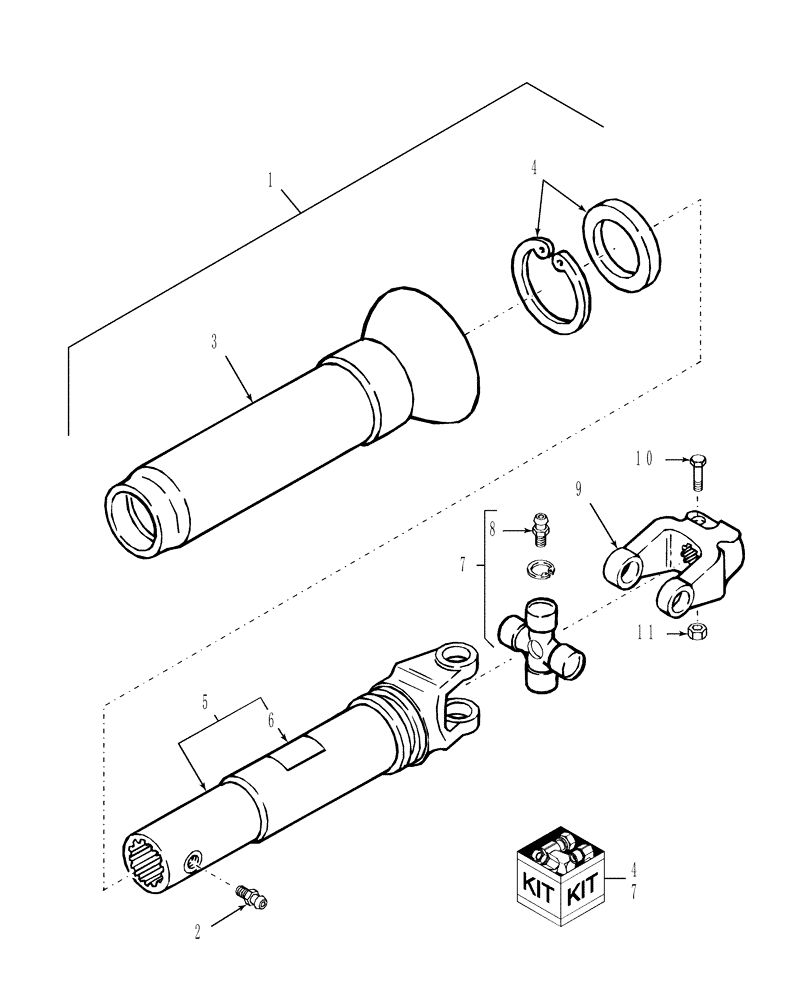 Схема запчастей Case IH DCX91 - (01.02) - PRIMARY PTO, REAR HALF, 540 RPM (01) - PTO DRIVE SHAFT