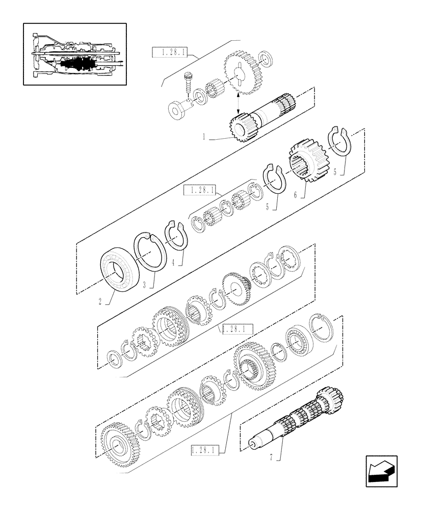 Схема запчастей Case IH JX1075C - (1.28.1/01[02]) - (VAR.138) NA - 8X8 (30KM/H) P. SHUTTLE FOR ADJUSTABLE COLUMN WITHOUT CAB - DRIVEN GEARS (03) - TRANSMISSION