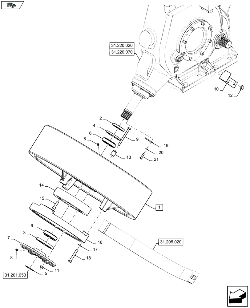 Схема запчастей Case IH LB334P - (31.205.010) - FLYWHEEL (31) - IMPLEMENT POWER TAKE OFF