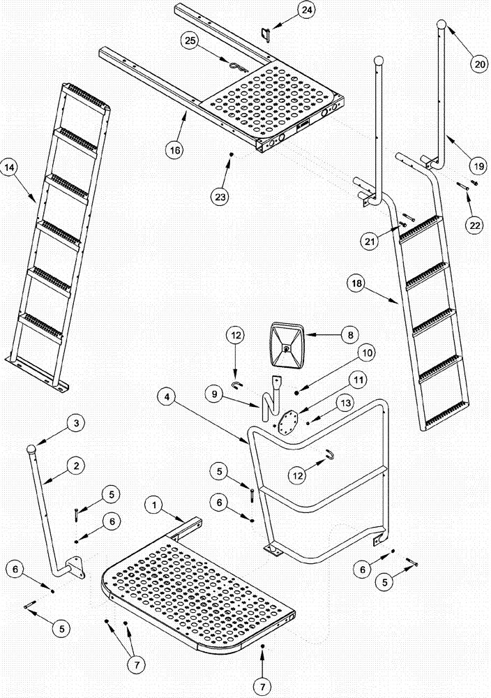 Схема запчастей Case IH 620 - (09F-12) - CAB AND SERVICE PLATFORMS AND BASEKET LADDER (12) - CHASSIS