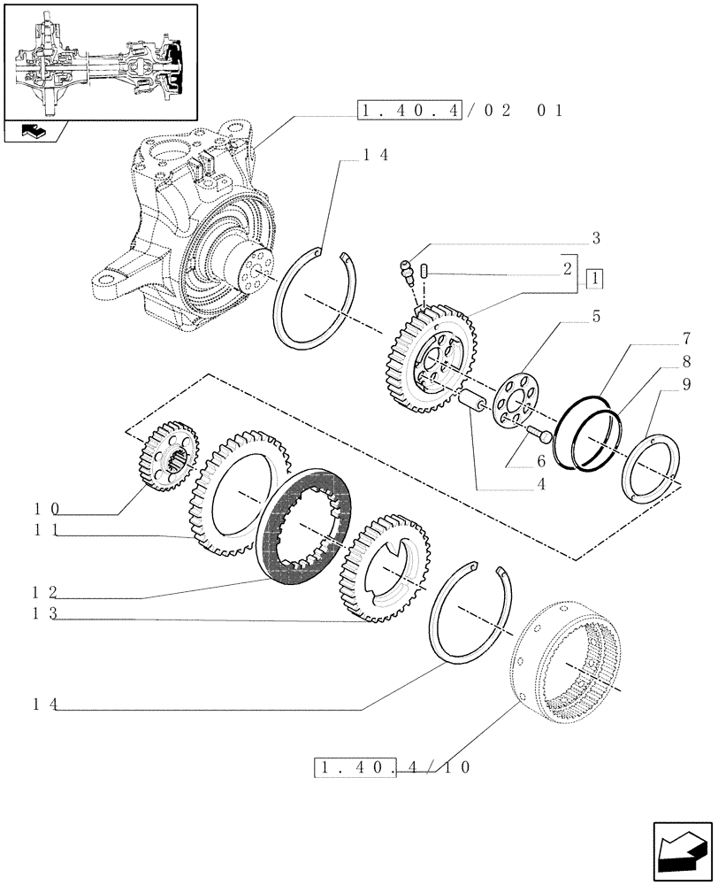 Схема запчастей Case IH MAXXUM 115 - (1.40.4/14[01]) - (CL.4) FRONT AXLE W/MULTI-PLATE DIFF. LOCK, ST. SENSOR AND BRAKES - BRAKES (VAR.330426) (04) - FRONT AXLE & STEERING