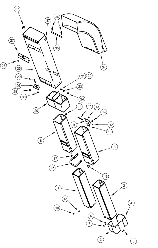 Схема запчастей Case IH CPX620 - (09C-15) - CONVEYOR CHUTES - DUAL OUTER, 6 ROW WIDE, NO. 1, 2, 5, 6 (15) - HANDLING SYSTEM