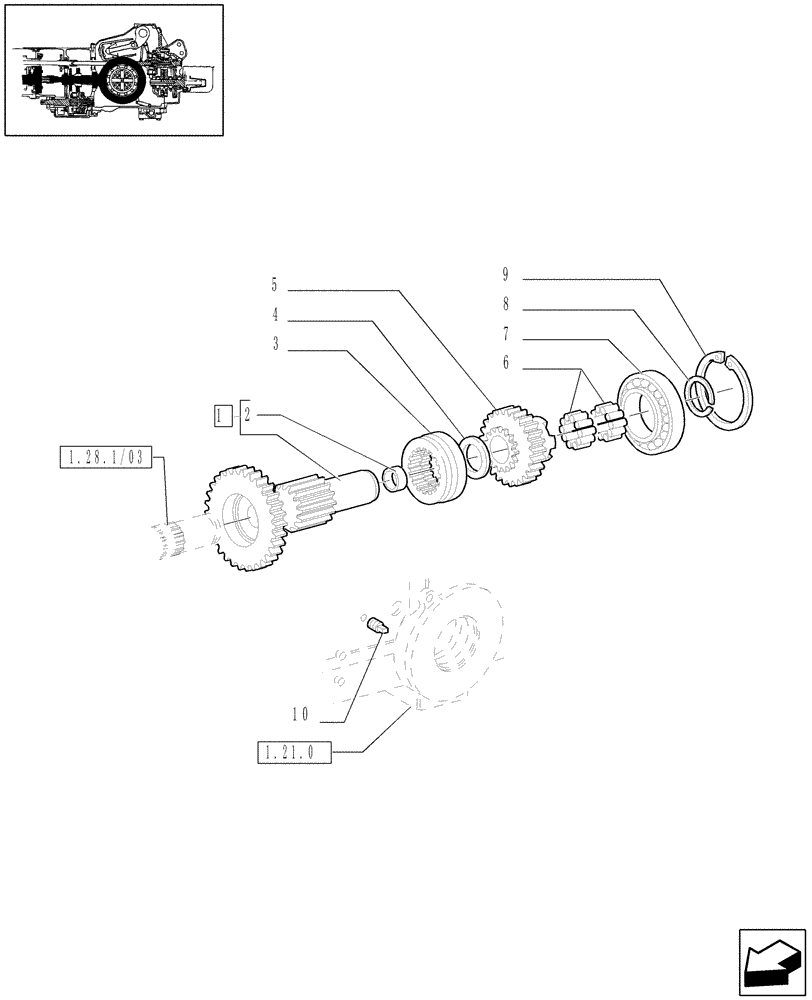 Схема запчастей Case IH JX80 - (1.32.1/05[02]) - (VAR.319) 12X12 (40KM/H) TRANS. W/INSIDE AXLE FRONT BRAKE AND LIMITED SLIP - DRIVE SHAFT AND GEARS (03) - TRANSMISSION