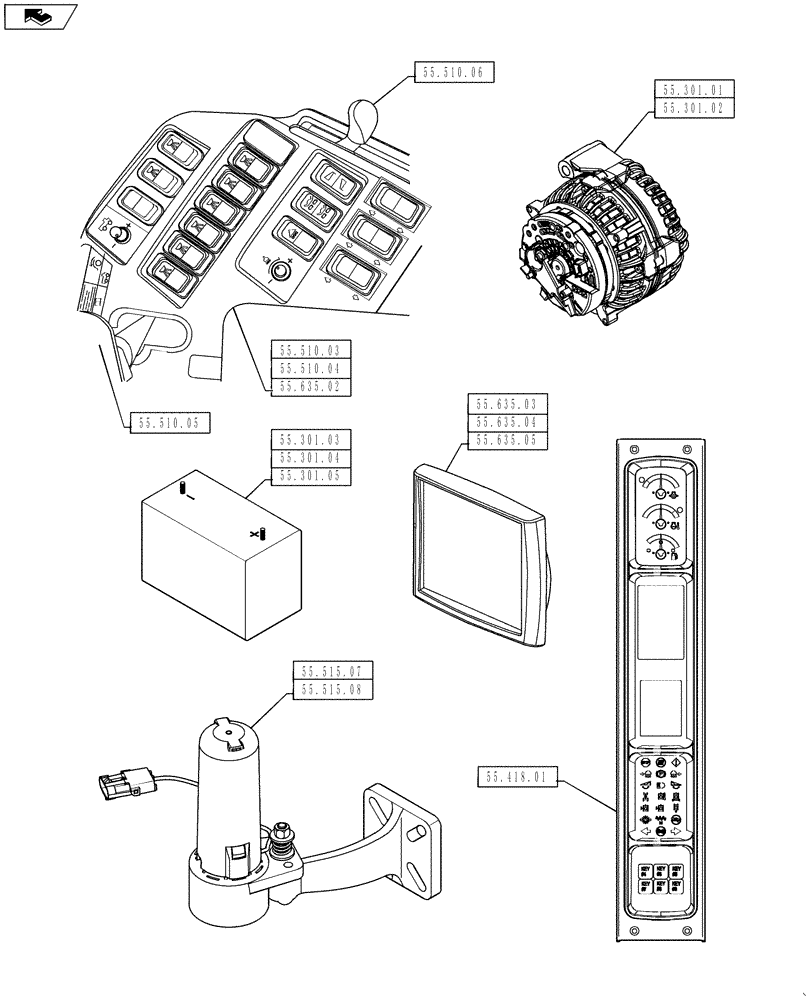 Схема запчастей Case IH 4430 - (00.000.55[02]) - PICTORIAL INDEX - ELECTRICAL SYSTEMS (00) - GENERAL & PICTORIAL INDEX