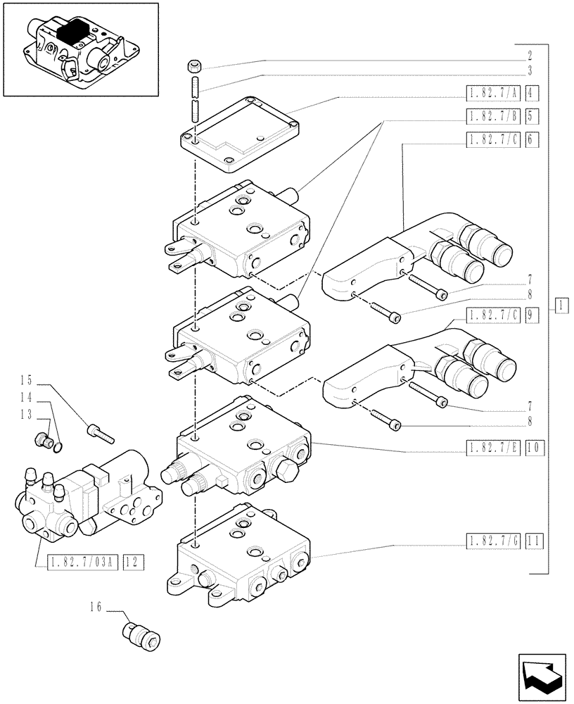 Схема запчастей Case IH MXU115 - (1.82.7/21[02]) - (VAR.354) 2 (EDC) CONTROL VALVES WITH TRAILER BRAKE VALVE (ITALY) AND ASSOCIATED PARTS - C5504 (07) - HYDRAULIC SYSTEM