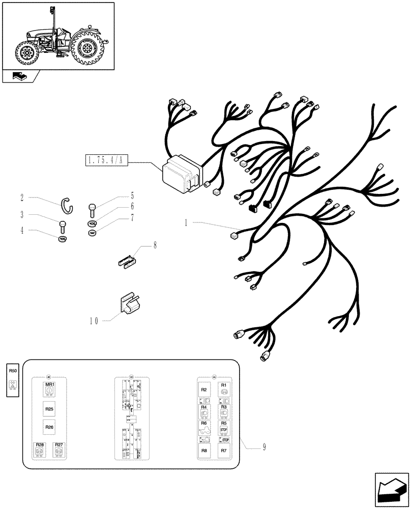 Схема запчастей Case IH FARMALL 85U - (1.75.4/04) - POWER SHUTTLE TRANSMISSION FOR MECHANICAL DRAFT CONTROL - MAIN CABLE - L/CAB (VAR.330114-331114-330279-331279-330299-331299) (06) - ELECTRICAL SYSTEMS