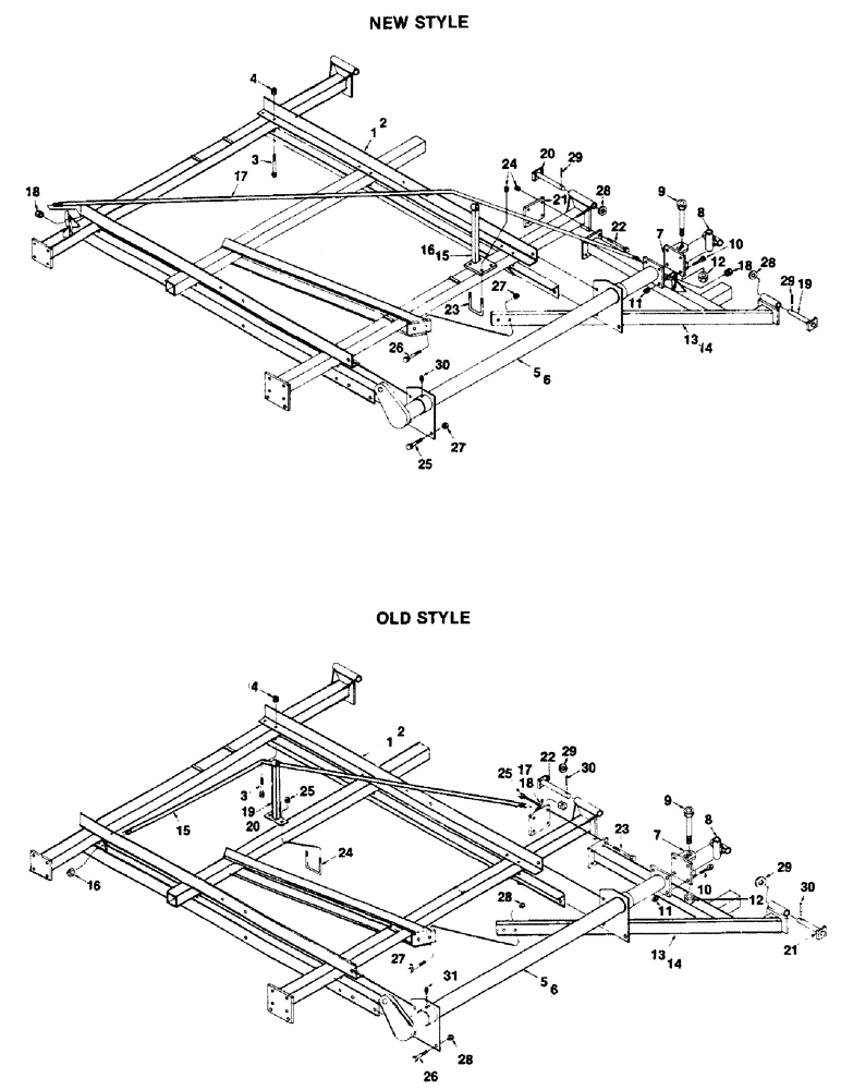 Схема запчастей Case IH 1200M-SERIES - (052) - WING FRAME AND RAISING SHAFT, WING FRAME, NEW STYLE, RIGHT AND LEFT 