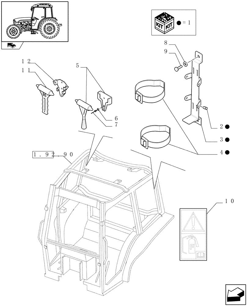 Схема запчастей Case IH FARMALL 65C - (1.90.7[01]) - FIRE EXTINGUISHER PREDISPOSITION AND EMERGENCY EXIT HAMMER - W/CAB - D6633 (10) - OPERATORS PLATFORM/CAB