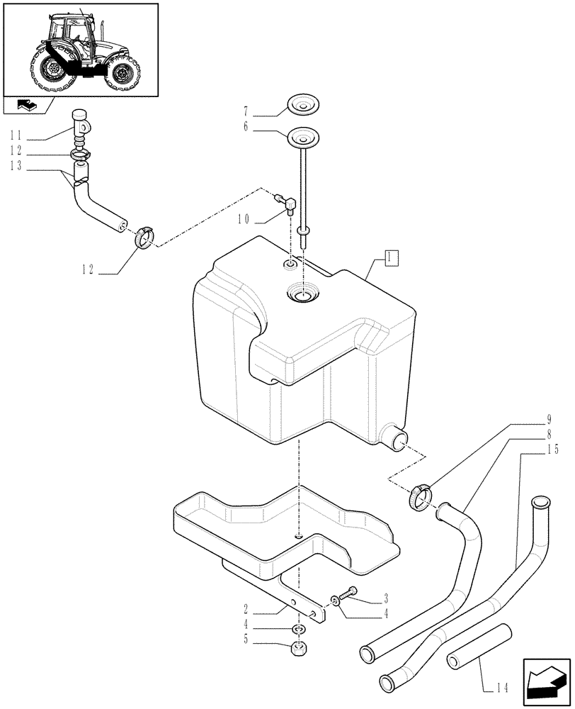 Схема запчастей Case IH FARMALL 90 - (1.14.0/01) - AUXILIARY FUEL TANK (VAR.335042) (02) - ENGINE EQUIPMENT