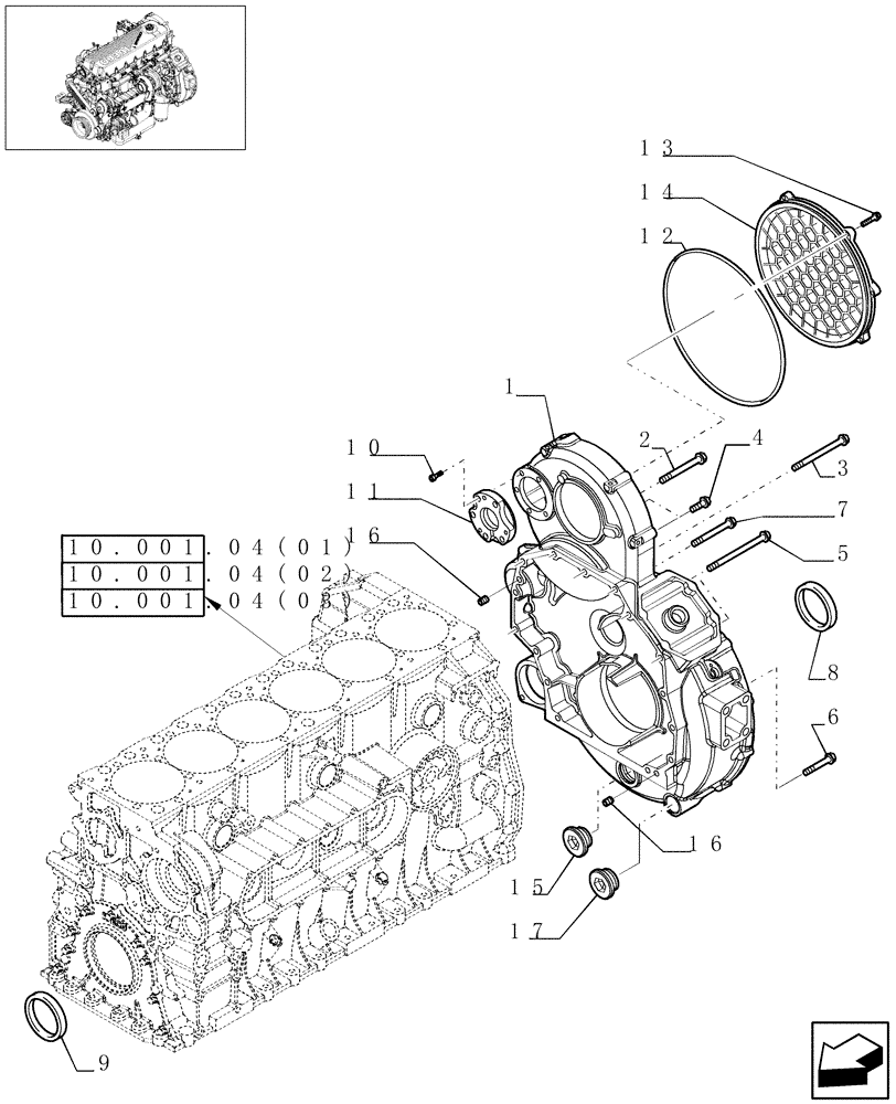 Схема запчастей Case IH 7010 - (10.103.04[01]) - FLYWHEEL CASE - 7010 (10) - ENGINE