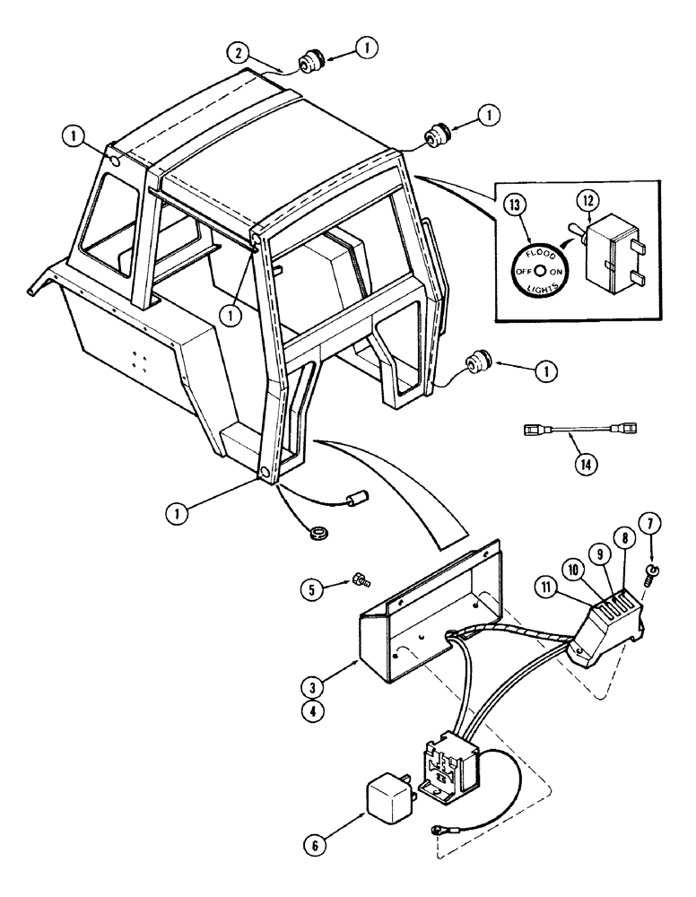 Схема запчастей Case IH 1490 - (P02-1) - 4 POST PROTECTIVE FRAME, ELECTRICAL COMPONENTS (10) - OPERATORS PLATFORM/CAB