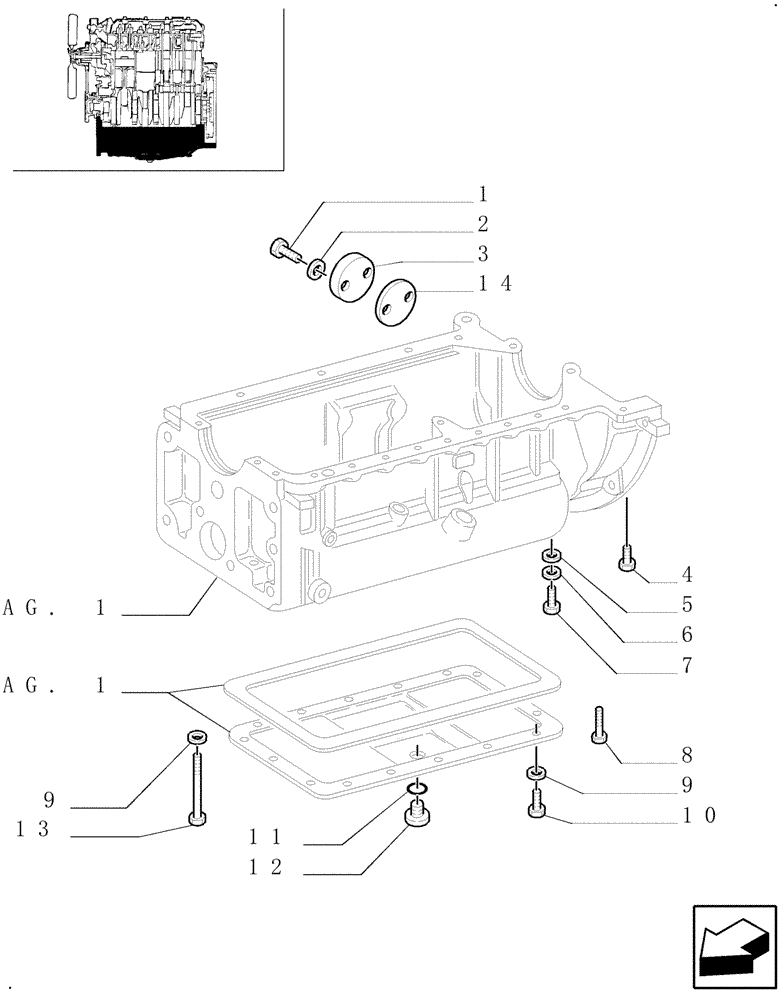 Схема запчастей Case IH JX90U - (0.04.2[02]) - OIL SUMP (01) - ENGINE