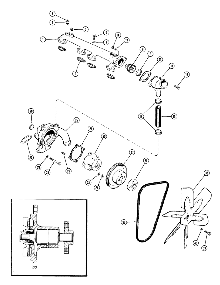 Схема запчастей Case IH 870 - (032) - WATER MANIFOLD & THERMOSTAT, (301B) SPARK IGNITION ENGINE (02) - ENGINE