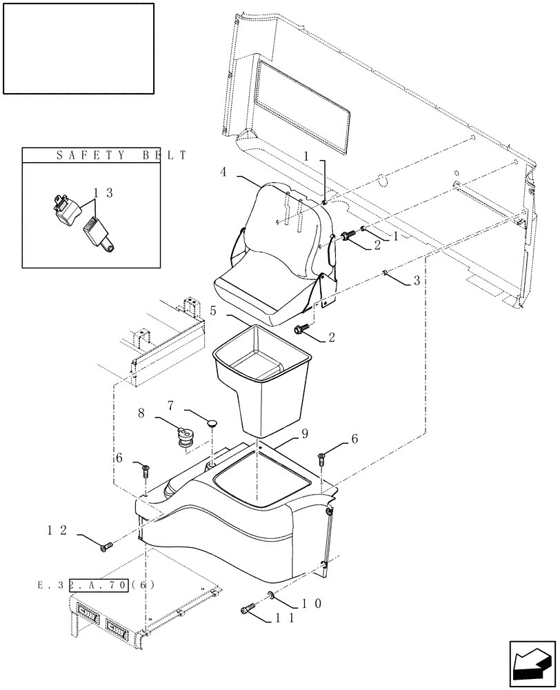 Схема запчастей Case IH AFX8010 - (E.32.A.70[2]) - SEAT, INSTRUCTIONAL E - Body and Structure