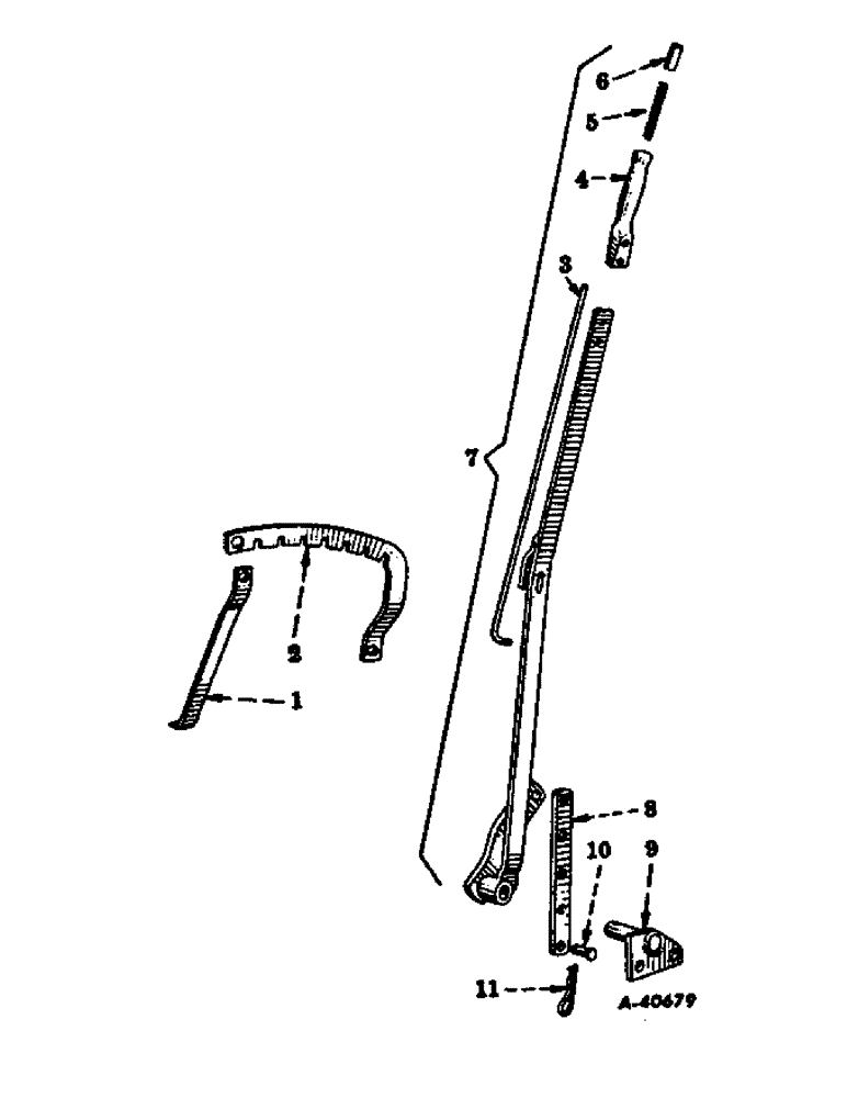 Схема запчастей Case IH FARMALL CUB - (09-08) - FRAME, FAST-HITCH, CUB TRACTORS, ADJUSTING LEVER W/QUADRANT BRACE, HITCHES W/DEPTH ADJUSTING LEVER (12) - FRAME