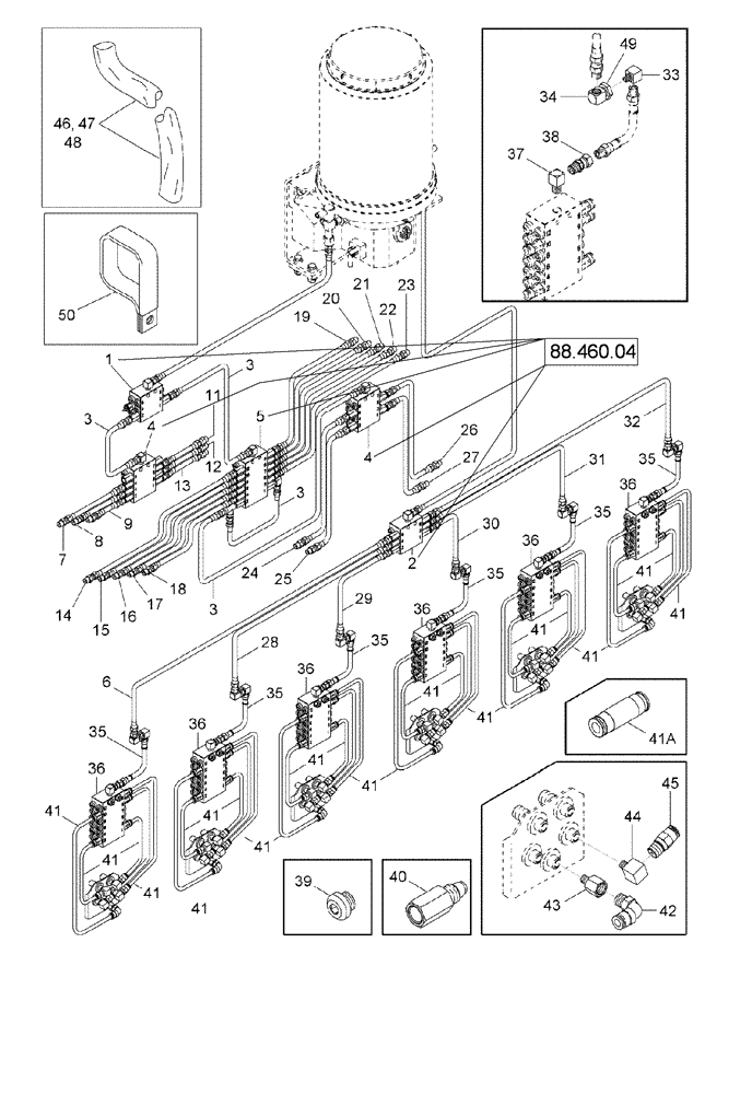 Схема запчастей Case IH 625 - (88.460.05) - LUBE LINES (88) - ACCESSORIES