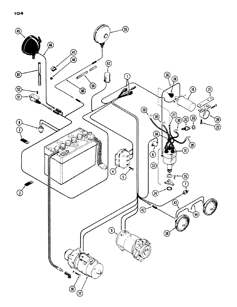 Схема запчастей Case IH 430 - (104) - ELECTRICAL EQUIPMENT AND WIRING, 430, 148B, SPARK IGNITION ENGINE (04) - ELECTRICAL SYSTEMS