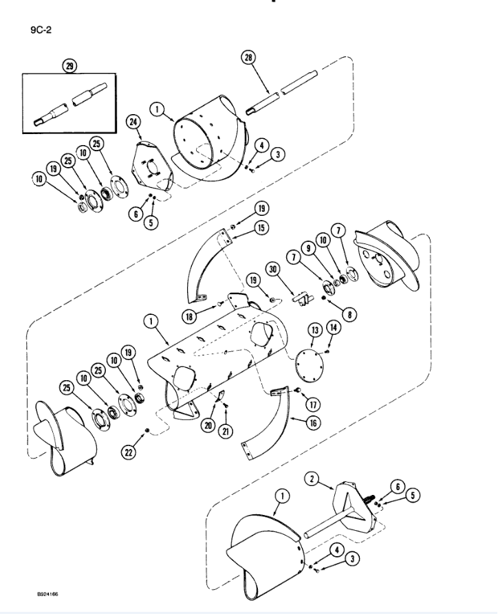 Схема запчастей Case IH 1020 - (9C-02) - AUGER, MODELS WITH AUGER DRIVE ON LEFT-HAND SIDE OF HEADER, (WITH KNIFE DRIVE) (58) - ATTACHMENTS/HEADERS