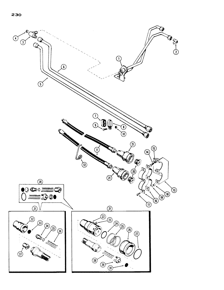 Схема запчастей Case IH 530 - (230) - REMOTE HOSES AND COUPLINGS, CASE-O-MATIC DRIVE (08) - HYDRAULICS