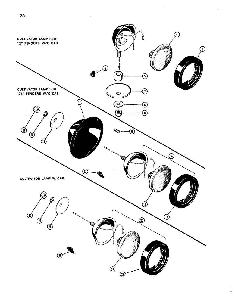 Схема запчастей Case IH 1270 - (078) - CULTIVATOR LAMPS (04) - ELECTRICAL SYSTEMS