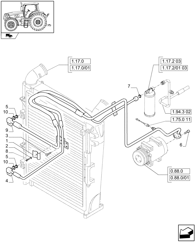 Схема запчастей Case IH PUMA 125 - (1.94.3[01]) - AIR CONDITIONING SYSTEM PIPES - C6663 (10) - OPERATORS PLATFORM/CAB