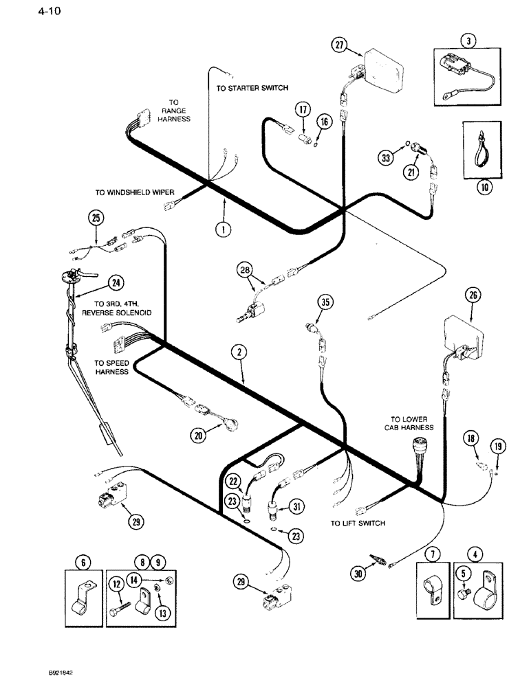 Схема запчастей Case IH 7120 - (4-10) - TRANSMISSION HARNESS, PRIOR TO TRANSMISSION SERIAL NUMBER AJB0001514 (04) - ELECTRICAL SYSTEMS