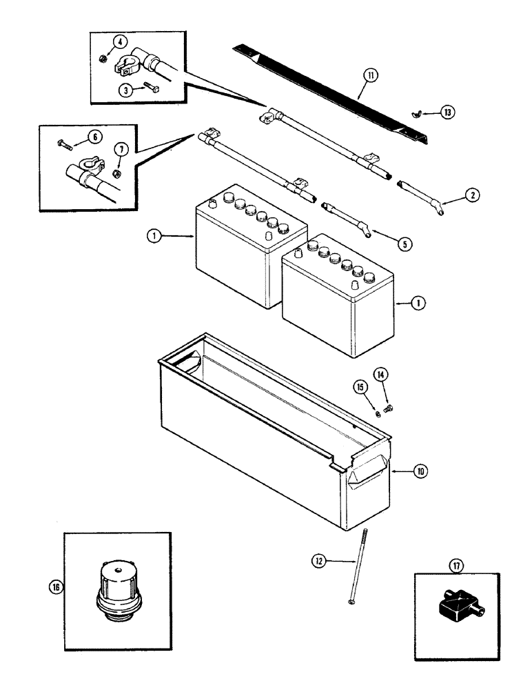 Схема запчастей Case IH 1570 - (064) - BATTERY, CABLES AND BATTERY BOX, 504BDT DIESLE ENGINE (04) - ELECTRICAL SYSTEMS