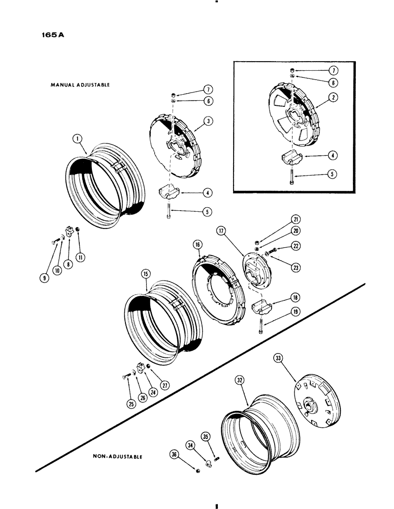 Схема запчастей Case IH 730 SERIES - (165A) - REAR WHEELS W/34" RIMS, 3" AXLE 48" TO 88", MANUAL ADJUST, GEN PURP., AND NON ADJUST 4 WHEEL & WEST (06) - POWER TRAIN