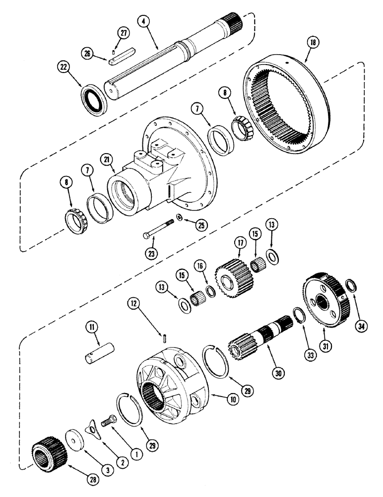 Схема запчастей Case IH 2594 - (6-062) - REAR AXLE, HOUSING AND PLANETARY GEARS, SHORT AXLE, 96" PRIOR TO TRANSMISSION SERIAL NO. 16260432 (06) - POWER TRAIN