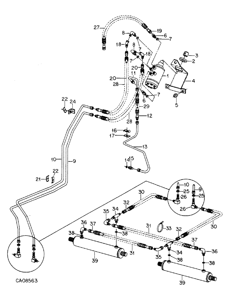 Схема запчастей Case IH 5088 - (10-44) - HYDRAULICS, POWER STEERING CONNECTIONS, ALL WHEEL DRIVE TRACTORS (07) - HYDRAULICS