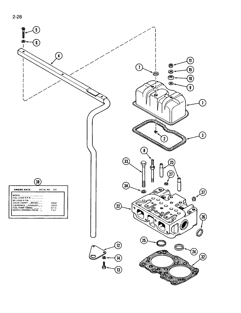 Схема запчастей Case IH 3594 - (2-028) - CYLINDER HEAD AND COVER, 504BDT DIESEL ENGINE (02) - ENGINE