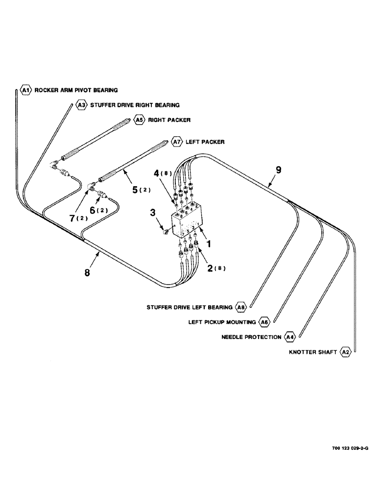 Схема запчастей Case IH 8575 - (6-34) - LUBE HARNESS AND VALVE ASSEMBLY, FRONT (14) - BALE CHAMBER