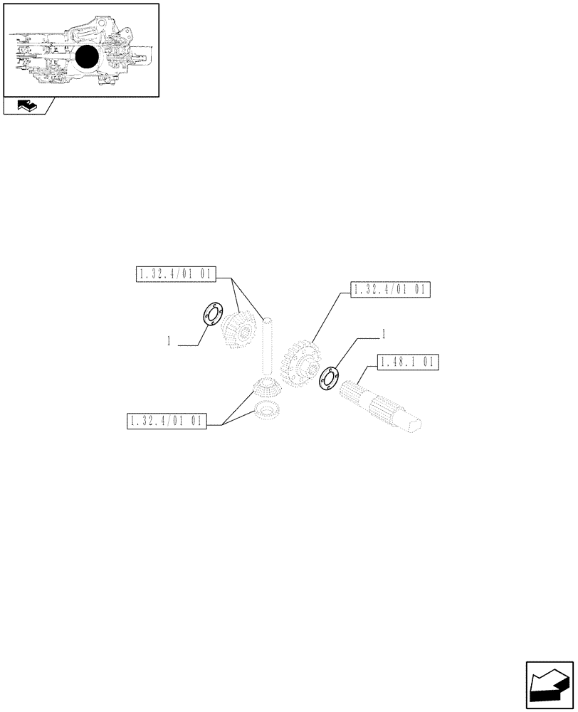 Схема запчастей Case IH FARMALL 80 - (1.32.4/01[02]) - DIFFERENTIAL GEARINGS - ADJUSTING SHIMS (03) - TRANSMISSION