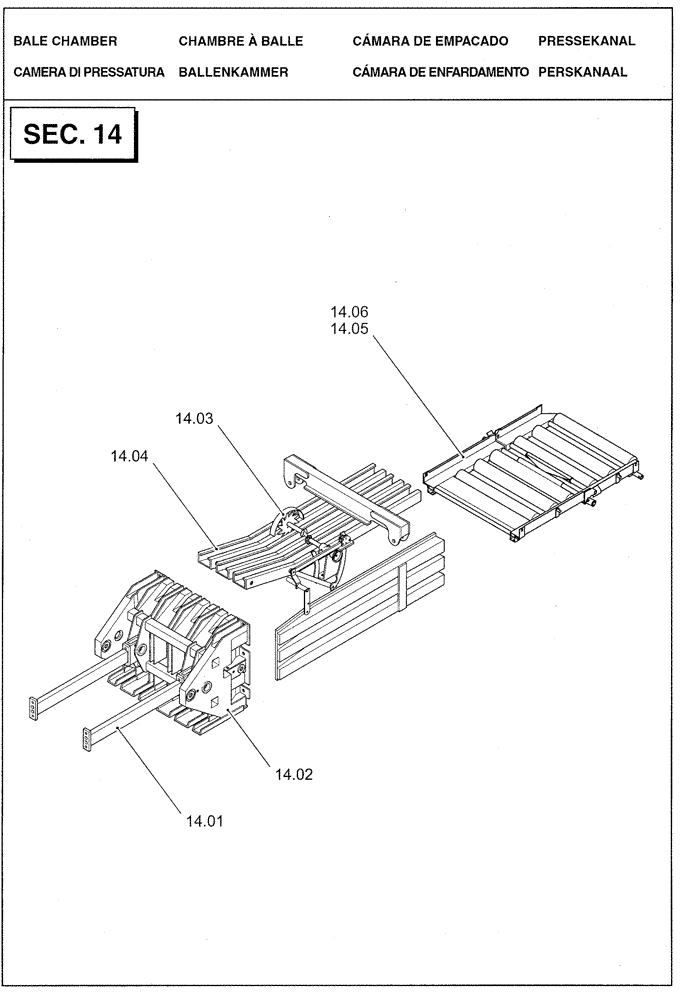 Схема запчастей Case IH LBX331R - (14.00[01]) - SECTION LIST 14 - BALE CHAMBER (14) - BALE CHAMBER