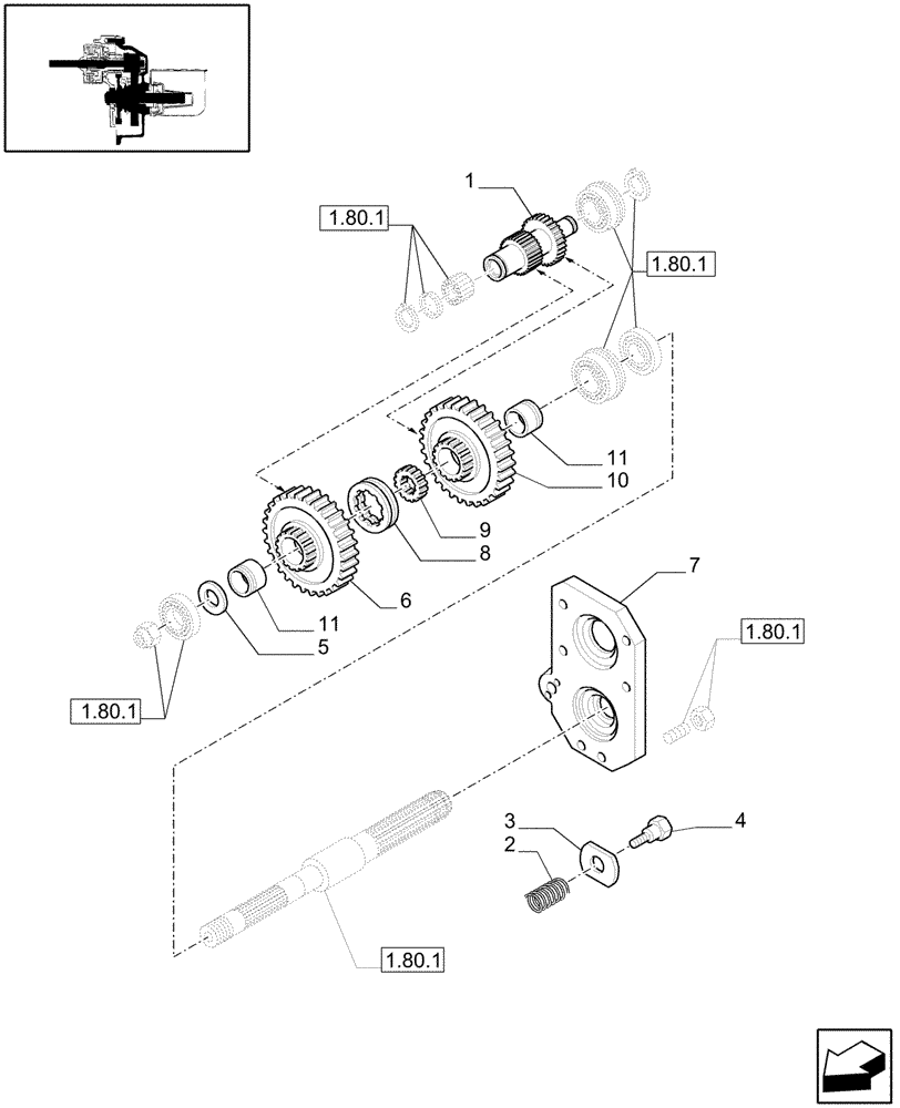 Схема запчастей Case IH JX1085C - (1.80.1/04[01]) - (VAR.818) POWER TAKE-OFF (540-540E RPM) - SHAFTS AND GEARS (07) - HYDRAULIC SYSTEM