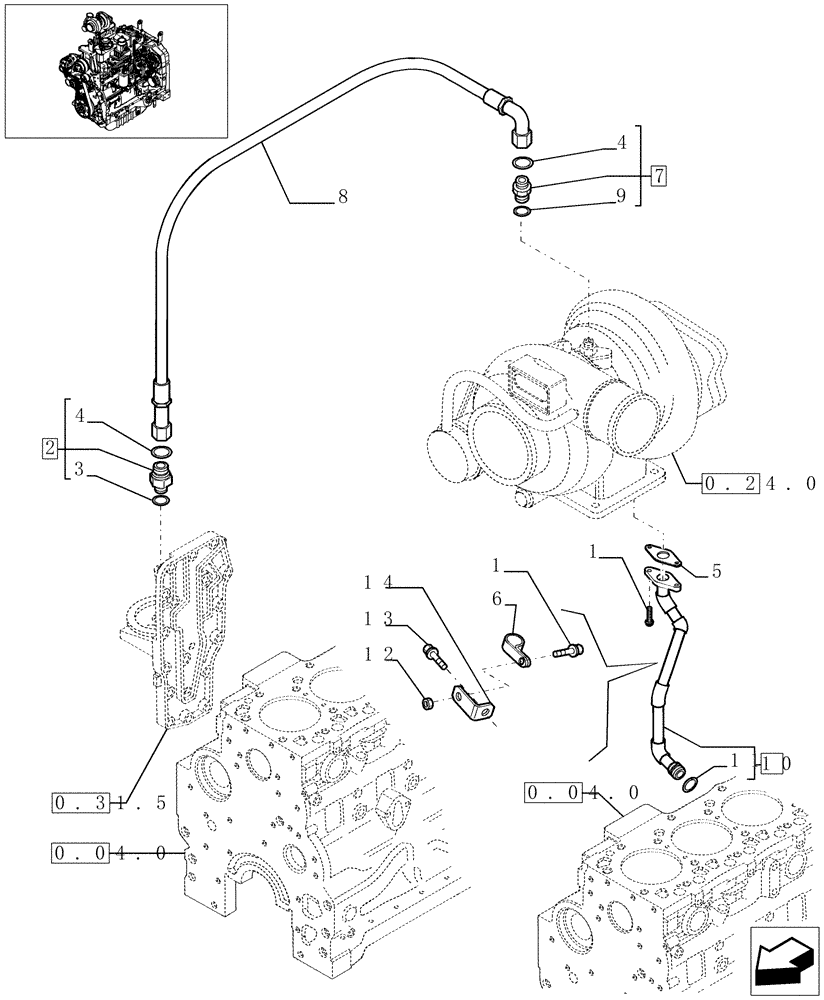 Схема запчастей Case IH MAXXUM 100 - (0.30.5) - PIPING ENGINE OIL (STD + VAR.330003-332115-332116) (01) - ENGINE