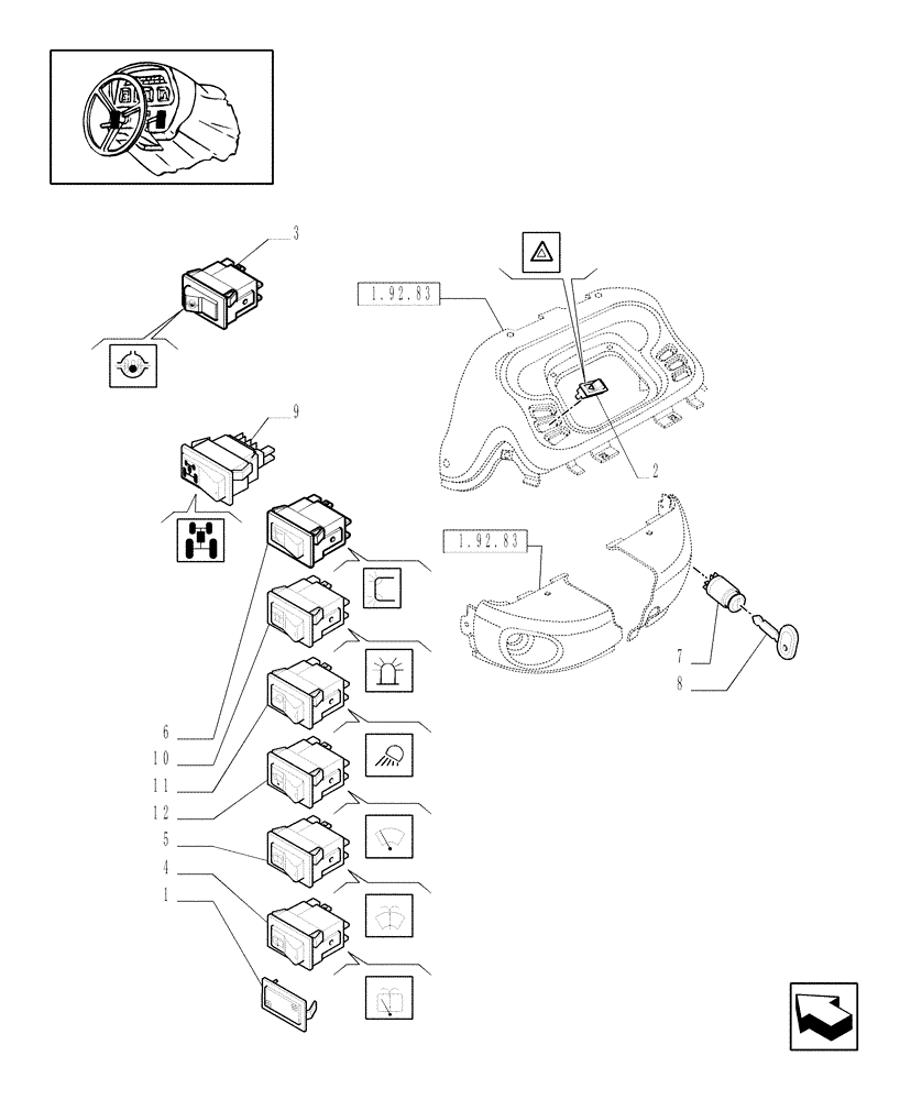 Схема запчастей Case IH JX1095C - (1.92.74[01]) - ELECTRIC CONTROLS (10) - OPERATORS PLATFORM/CAB