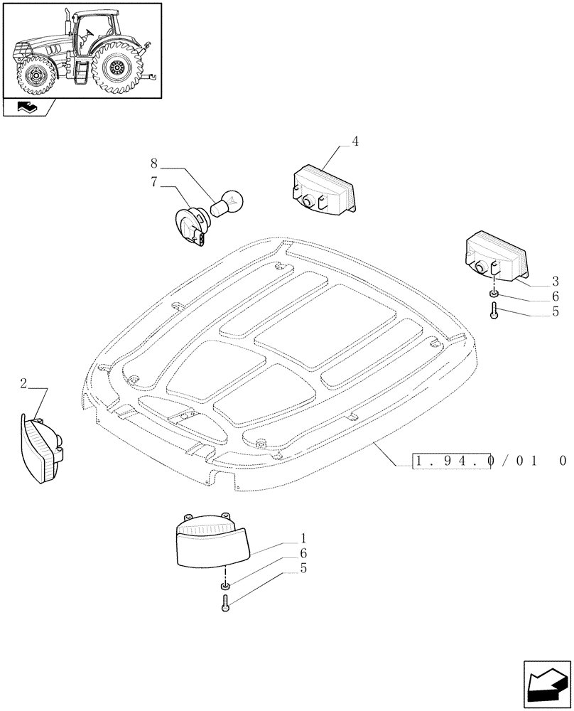 Схема запчастей Case IH MAXXUM 115 - (1.75.7/01) - NORTH AMERICA VERSION - WORKLAMPS (06) - ELECTRICAL SYSTEMS