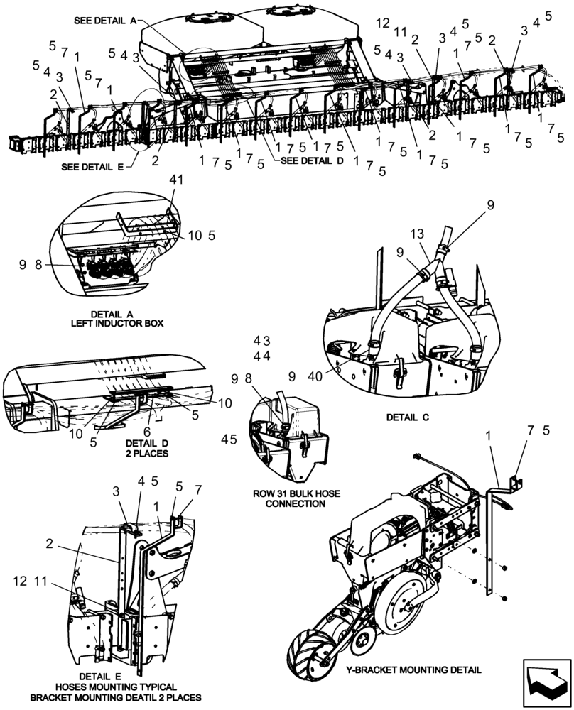 Схема запчастей Case IH 1240 - (80.150.10) - BULK FILL - LAYOUT, AIR HOSES TO ROW UNITS, 16/31 ROW (80) - CROP STORAGE/UNLOADING