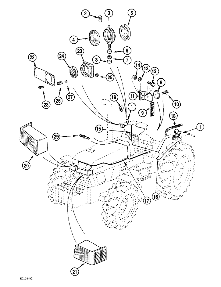 Схема запчастей Case IH 3220 - (4-08) - LIGHTS AND HARNESS, FLAT TOP FENDERS (04) - ELECTRICAL SYSTEMS