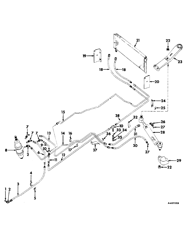 Схема запчастей Case IH 404 - (077) - STEERING MECHANISM, POWER STEERING, INTERNATIONAL SERIES TRACTORS WITH 3/8" O.D. TUBING, 501 TO 3675 Steering Mechanism