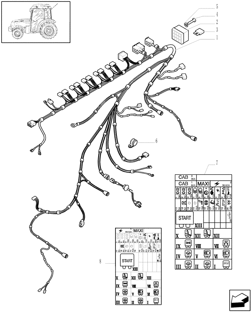 Схема запчастей Case IH JX1070N - (1.75.4/01[04]) - CAB CABLE WITH HEATER - W/CAB (06) - ELECTRICAL SYSTEMS