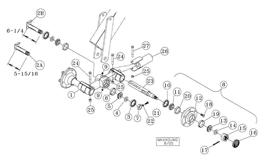 Схема запчастей Case IH TIGER-MATE - (44.100.05) - DOUBLE FOLD WALKING AXLE ASSEMBLY (WINGS ONLY) 38-1/2 THROUGH 46-1/2 (44) - WHEELS