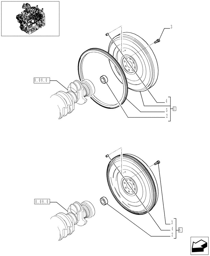 Схема запчастей Case IH JX1070U - (0.08.3/02) - FLYWHEEL WITH POWER SHUTTLE (01) - ENGINE