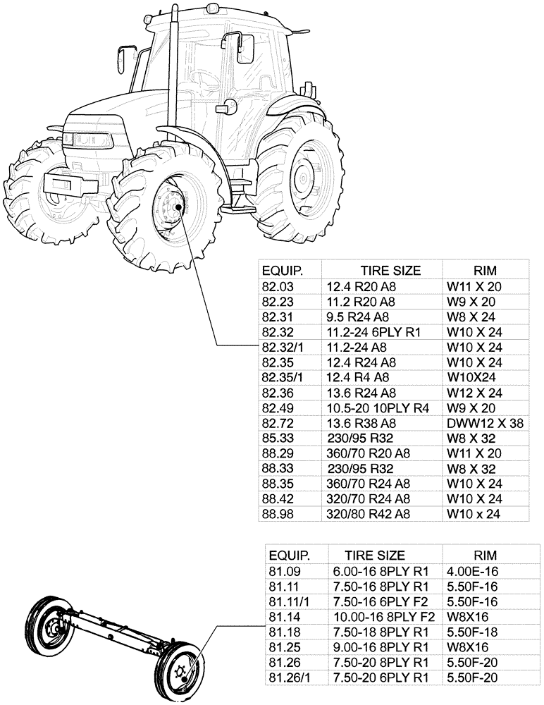 Схема запчастей Case IH JX70 - (80.00[01]) - SEC. 11 - TRACTION (11) - WHEELS/TRACKS