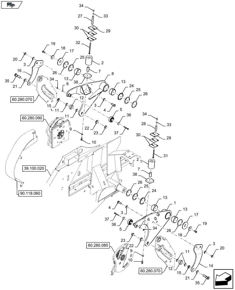 Схема запчастей Case IH LB424S - (60.280.100) - SHUTTLE FEEDER, PIVOT (60) - PRODUCT FEEDING