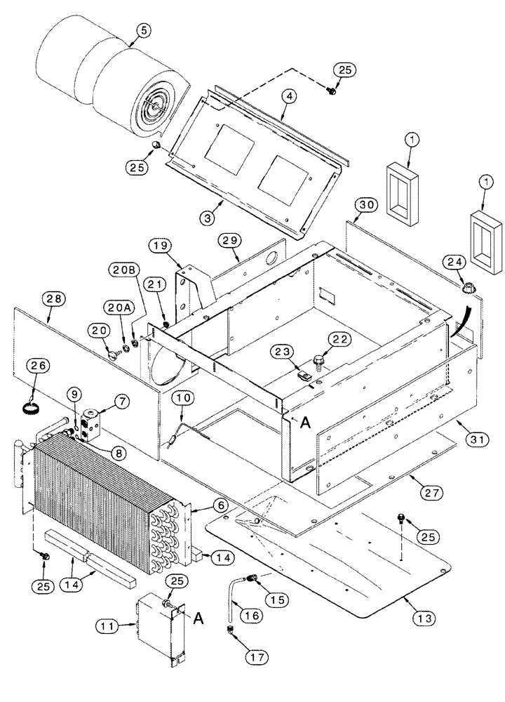 Схема запчастей Case IH CPX420 - (09E-14) - HEATER - AIR CONDITIONING - EVAPORATOR HEATER CORE AND BLOWER MOUNTING (10) - CAB & AIR CONDITIONING