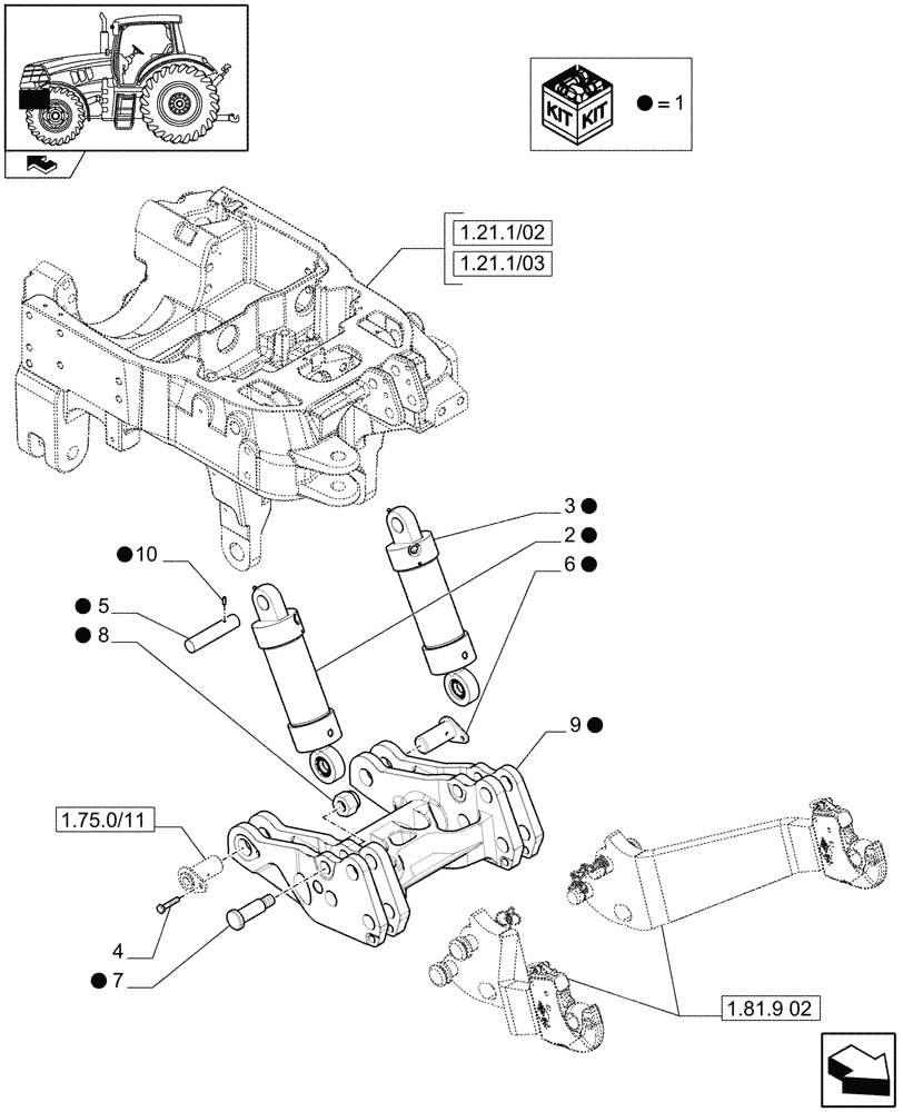 Схема запчастей Case IH MAXXUM 140 - (1.81.9[01]) - INTEGRATED FRONT HPL - CYLINDERS AND SUPPORT (VAR.333648-334648-335648-336831-337831) (07) - HYDRAULIC SYSTEM